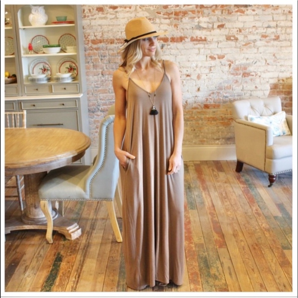 LAST ONE! Mocha Spaghetti Strap Maxi Dress